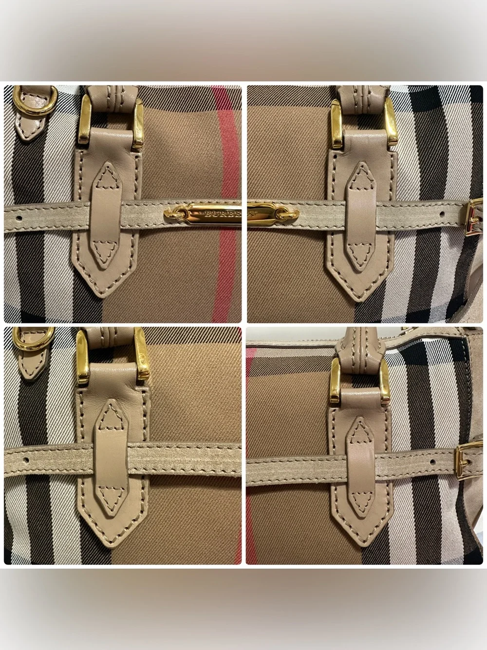 Burberry Beige/Tan Check Handbag with Gold Hardware